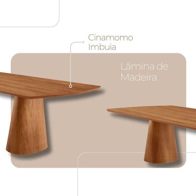 Mesa De Jantar Noronha 220cm Madeira Tampo Barril 8 Cadeiras Eva Linho Off / Imbuia Nat
