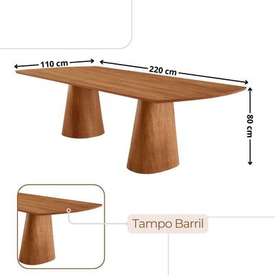 Mesa De Jantar Noronha 220cm Madeira Tampo Barril 8 Cadeiras Eva Linho Off / Imbuia Nat