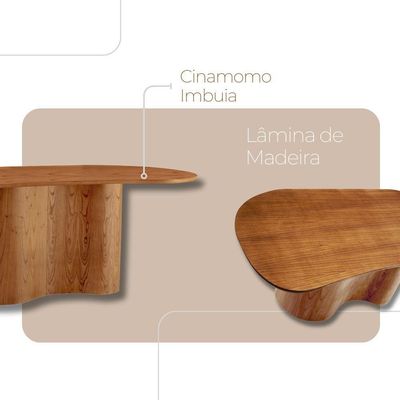 Mesa De Jantar Suiça 220cm Madeira Tampo Laminado Orgânico Linho Off / Imbuia Nat.