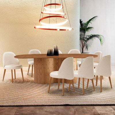 Mesa De Jantar Suiça 220cm Madeira Tampo Laminado Orgânico Linho Off / Imbuia Nat.