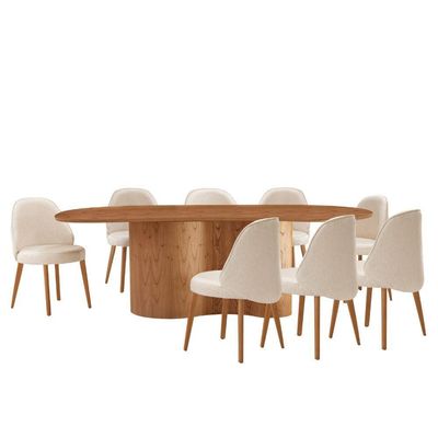 Mesa De Jantar Suiça 220cm Madeira Tampo Laminado Orgânico Linho Off / Imbuia Nat.