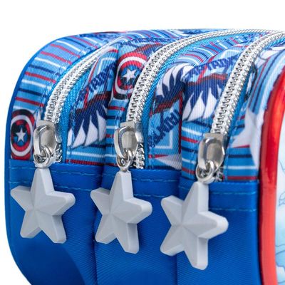 Estojo Escolar Masculino Capitão América Azul Escuro 3 Compartimentos U / Azul escuro