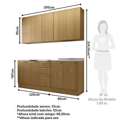 Cozinha Compacta 4 Pçs Tampo 200cm Elegance Luciane Móveis Freijó/Freijó Brasil