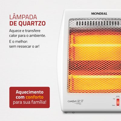 Aquecedor Quartzo Comfort Air III Mondial Branco/Cinza 900W A-16 220V