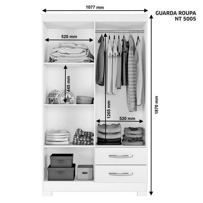 Guarda-roupa Com 4 Portas E 2 Gavetas Off White Com Freijó Nt5005 Notável Móveis