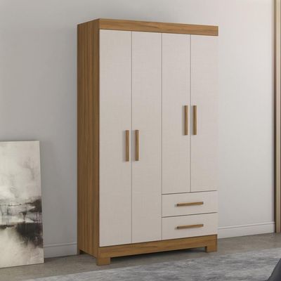 Guarda-roupa Com 4 Portas E 2 Gavetas Off White Com Freijó Nt5005 Notável Móveis