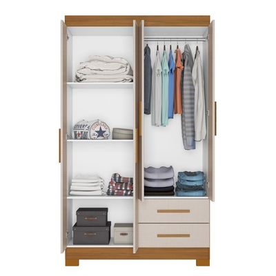 Guarda-roupa Com 4 Portas E 2 Gavetas Off White Com Freijó Nt5005 Notável Móveis
