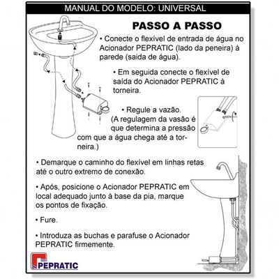Torneira De Pedal Pepratic Acionamento Mecânico Da Válvula Modelo Universal