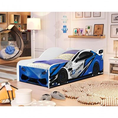 Cama Carro Solteiro Azul Full Com Colchão