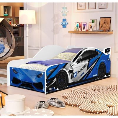 Cama Carro Solteiro Azul Full Com Colchão