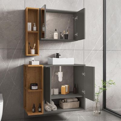 Gabinete Banheiro Ibiza 2 Portas Cuba E Armario Espelheira Titanium naturale