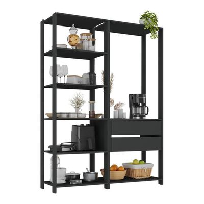Armário De Cozinha Modulada Compacta 135cm 2 Peças Com 2 Gavetas Multimóveis Mp2284 Preto
