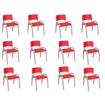Kit 12 Cadeira Iso Infantil Creche, Escola Base Cinza Vermelho