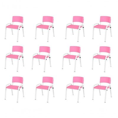 Kit 12 Cadeira Iso Infantil Creche, Escola Base Branco Rosa