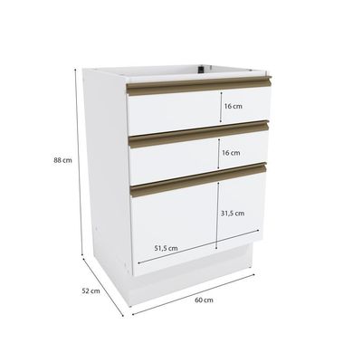 Balcão 3 Gavetas Kappesberg Celeste 100% Mdf Branco 60cm