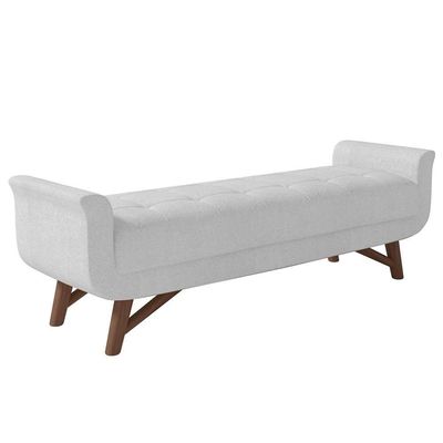 Puff Recamier Calçadeira 160cm Base Madeira Neville P02 Bouclé Branco - Mpozenato
