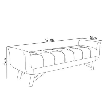Puff Recamier Calçadeira 160cm Base Madeira Neville P02 Bouclé Branco - Mpozenato