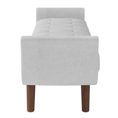 Puff Recamier Calçadeira 160cm Base Madeira Neville P02 Bouclé Branco - Mpozenato