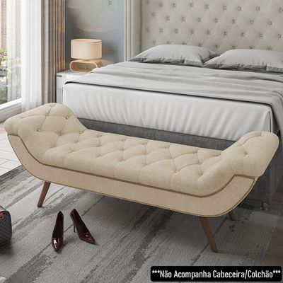 Puff Recamier Calçadeira 160cm Pés Palito Madeira Venêto P02 Bouclé Bege - Mpozenato