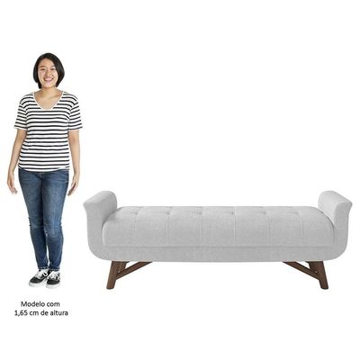 Puff Recamier Calçadeira 160cm Base Madeira Neville P02 Bouclé Branco - Mpozenato