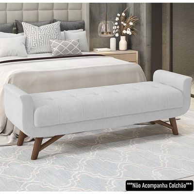 Puff Recamier Calçadeira 160cm Base Madeira Neville P02 Bouclé Branco - Mpozenato