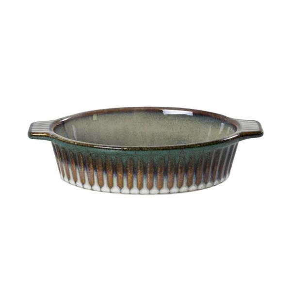 Travessa oval em cerâmica com alça L'Hermitage Mist 24x14x5,2cm 700ml verde