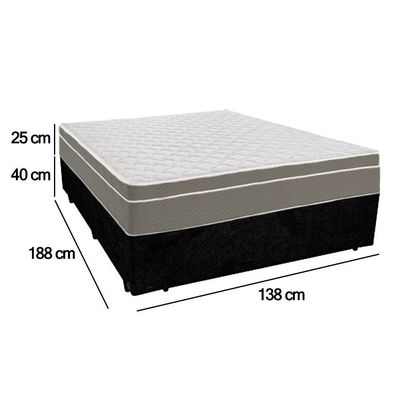 Cama Box Casal Suede + Colchão Sereneprime Molas Ensacadas 138x188x65 Preto
