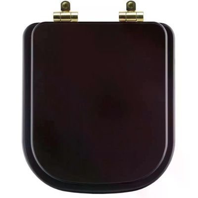 Tampa De Vaso Poliéster Com Amortecedor Piano Marrom Fosco Para Bacia Deca Com Ferragem Dourada