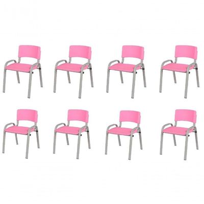 Kit 8 Cadeira Iso Infantil Creche, Escola Base Cinza Rosa