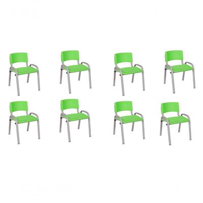 Kit 8 Cadeira Iso Infantil Creche, Escola Base Cinza Verde Claro