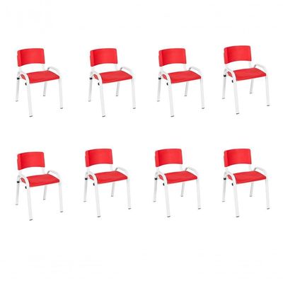 Kit 8 Cadeira Iso Infantil Creche, Escola Base Branco Vermelho