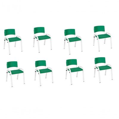 Kit 8 Cadeira Iso Infantil Creche, Escola Base Branco Verde Escuro