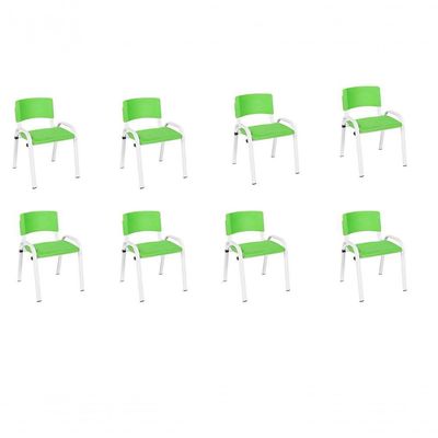Kit 8 Cadeira Iso Infantil Creche, Escola Base Branco Verde Claro