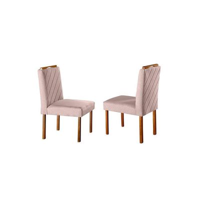 Conjunto Sala De Jantar 6 Lugares Mesa Slim E Cadeiras Em Veludo Móveis Mix Mel/off-white/nude