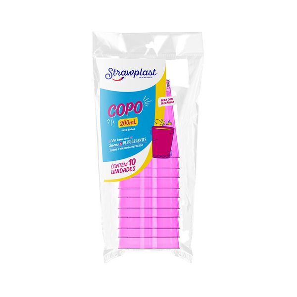 Copo Descartável Strawplast 200ml com 10 Unidades Rosa