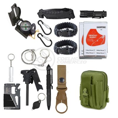 Kit De Emergência Acampamento Bolsa Verde Militar Para Atividades Camping Sobrevivência Selva