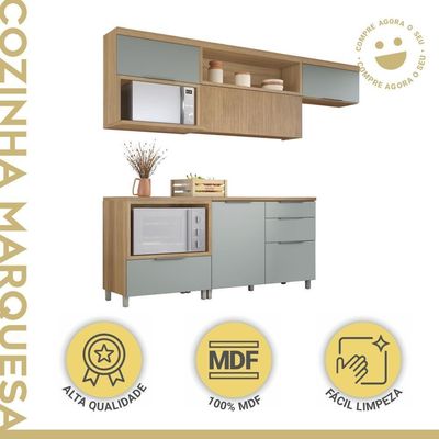 Cozinha Modulada 5 Peças E 5 Gavetas 100% Mdf Marquesa Nature/verde Nesher Nature/verde