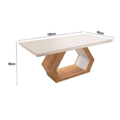 Mesa Alvorada 180 Tp Mdf Vidro Canto Reto 6 Cadeiras Rufato Turim/off White/imbuia/serig. Off White
