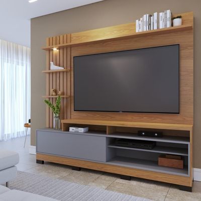 Home Ripado Tvs 65 E 8 Pés Cia Freijó Cinza Fosco
