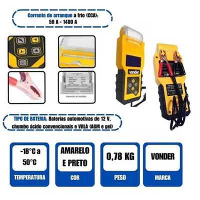 Aparelho para Testar Baterias Automotivas Vonder com Impressora e Bobinas Tbv1400
