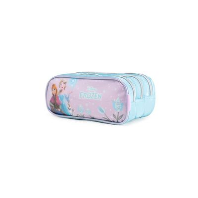 Estojo Escolar Feminino Médio Frozen 3 Compartimentos Azul Claro U / Azul claro
