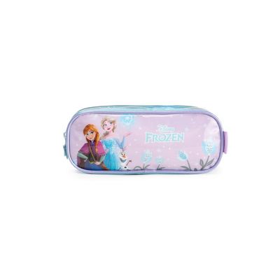 Estojo Escolar Feminino Médio Frozen 3 Compartimentos Azul Claro U / Azul claro