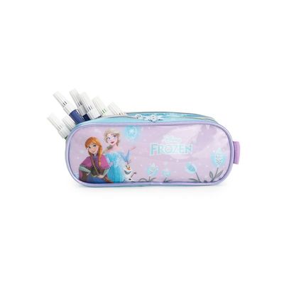 Estojo Escolar Feminino Médio Frozen 3 Compartimentos Azul Claro U / Azul claro