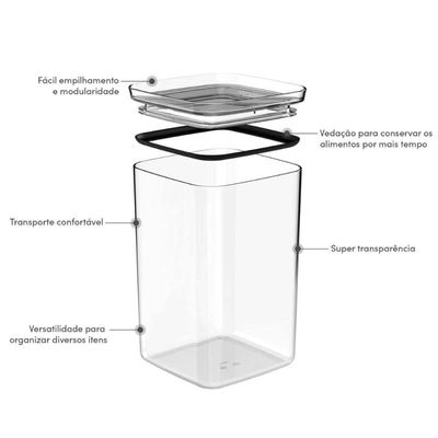 Kit 3 Potes Herméticos Vidro 3,5L 2,3L 1L Porta Mantimentos Alimentos Block Ou
