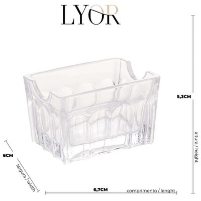 Kit 24 Porta Sachês Vidro Faces Lyor 8x5,5cm Suporte Chá Açúcar Sal Mesa Transparente