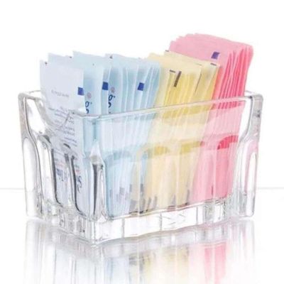 Kit 24 Porta Sachês Vidro Faces Lyor 8x5,5cm Suporte Chá Açúcar Sal Mesa Transparente