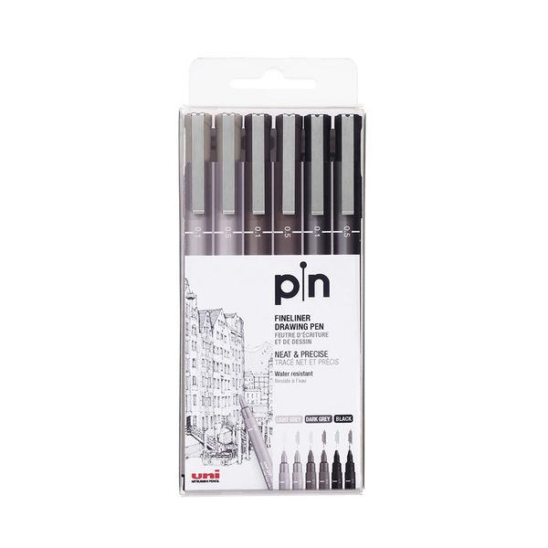 Caneta Nanquim Uniball Pin Técnica Fine Line com 6 Unidades Graduações