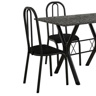 Conjunto de Mesa Miame 110 cm com 4 Cadeiras Madri Preto e Preto Liso
