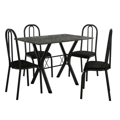 Conjunto de Mesa Miame 110 cm com 4 Cadeiras Madri Preto e Preto Liso