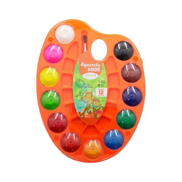 Aquarela Escolar Leonora Godê Pastilhas de Tintas 12 Cores com 1 Pincel Artístico Aquarela Escolar Leonora Godê Pastilhas de Tintas 12 Cores com 1 Pincel Artístico